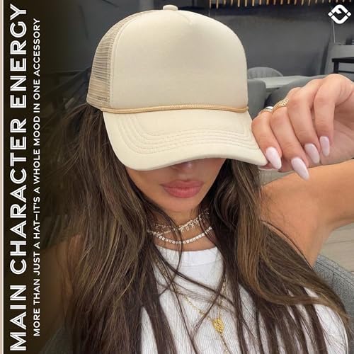 Image of Funky Junque Foam Trucker Hat, Trucker Hats for Women & Men - Blank Adjustable Snapback Mesh Back Baseball Cap