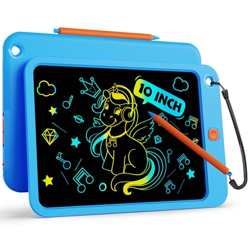 Bravokids Tableta de Escritura y Dibujo LCD 10 Pulgadas, Pizarra Magica Infantil, Juguetes Educativos Regalo de Cumpleaños para Niños 3 4 5 6 7 8 9 10 Años (Azul y Naranja)