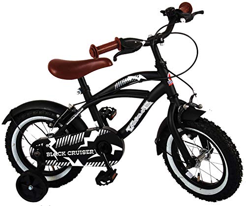 black cruiser kinderfahrrad Volare 12 Zoll Mattschwarz | Metallrahmen Stützräder 2 Felgenbremsen Weißwandreifen Fahrradklingel Cube Stereo Hybrid 140 mega5 Material:Lammnappa casual city rides