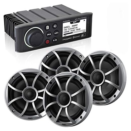 Fusion MS-RA70NSX Marine AM/FM/BT/NEMA2000 Stereo with 2 Pair Wet Sounds Recon 6-S High Output 6.5" Marine Coaxial Speakers, Silver Grill