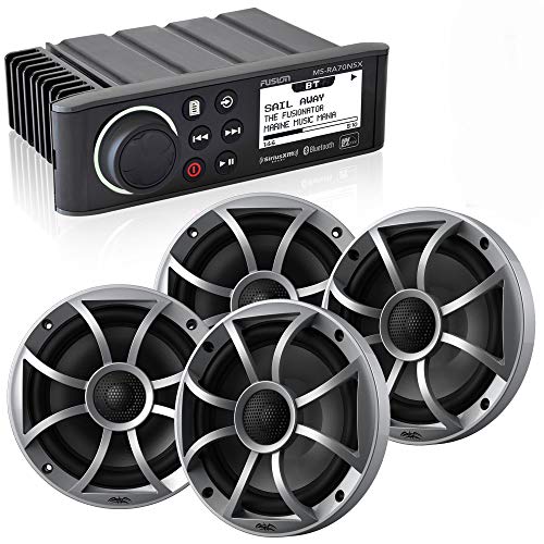 Fusion MS-RA70NSX Marine AM/FM/BT/NEMA2000 Stereo with 2 Pair Wet Sounds Recon 6-S High Output 6.5 Marine Coaxial Speakers Silver Grill