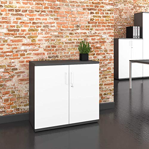 Preisvergleich Produktbild Profi Aktenschrank abschließbar 2OH Weiß-Anthrazit Schrank Büroschrank Flügeltürenschrank