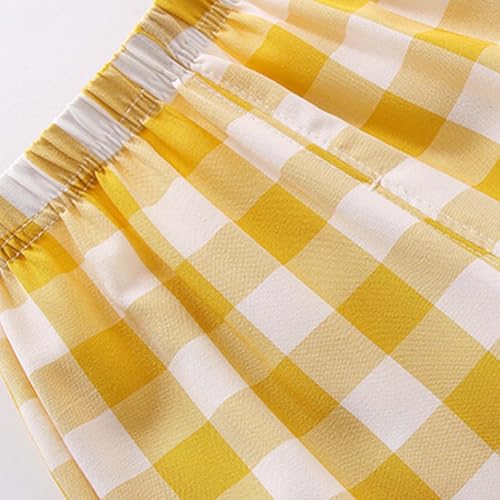 Girls Plaid Pants Checkered Printed Breathable Lantern Pants Elastic Waisted Lightweight Spring Pants4