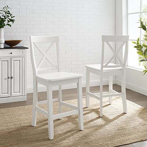Juego de 2 Butacos de Madera con Espalda en X de Crosley Furniture, Blanco, Altura 24 pulgadas miniatura 6