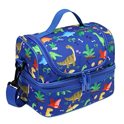 Sac à lunch isotherme pour garçons, Chase Chic Sacs-repas léger à double compartiment pour l'école, mignon sac à lunch emballé résistant à l'eau avec poignée pour pique-nique, dinosaure bleu Cover