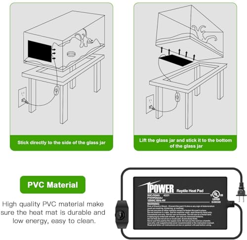 iPower 4 by 7-Inch 4 Watts Reptile Heating Mat with Temperature Controller Under Tank Warmer Terrarium Heat Pad for Reptiles and Amphibians, Black