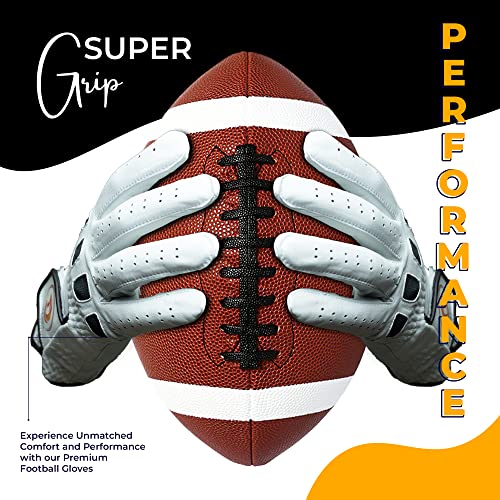 C2Fly Football Gloves, Enhanced Performance And Pro Elite Super Sticky Football Gloves For Youth, Silicone Palm Grip And Ventilation Holes Receiver Gloves, Adults Sizes (White) (X-Large) #TOP5