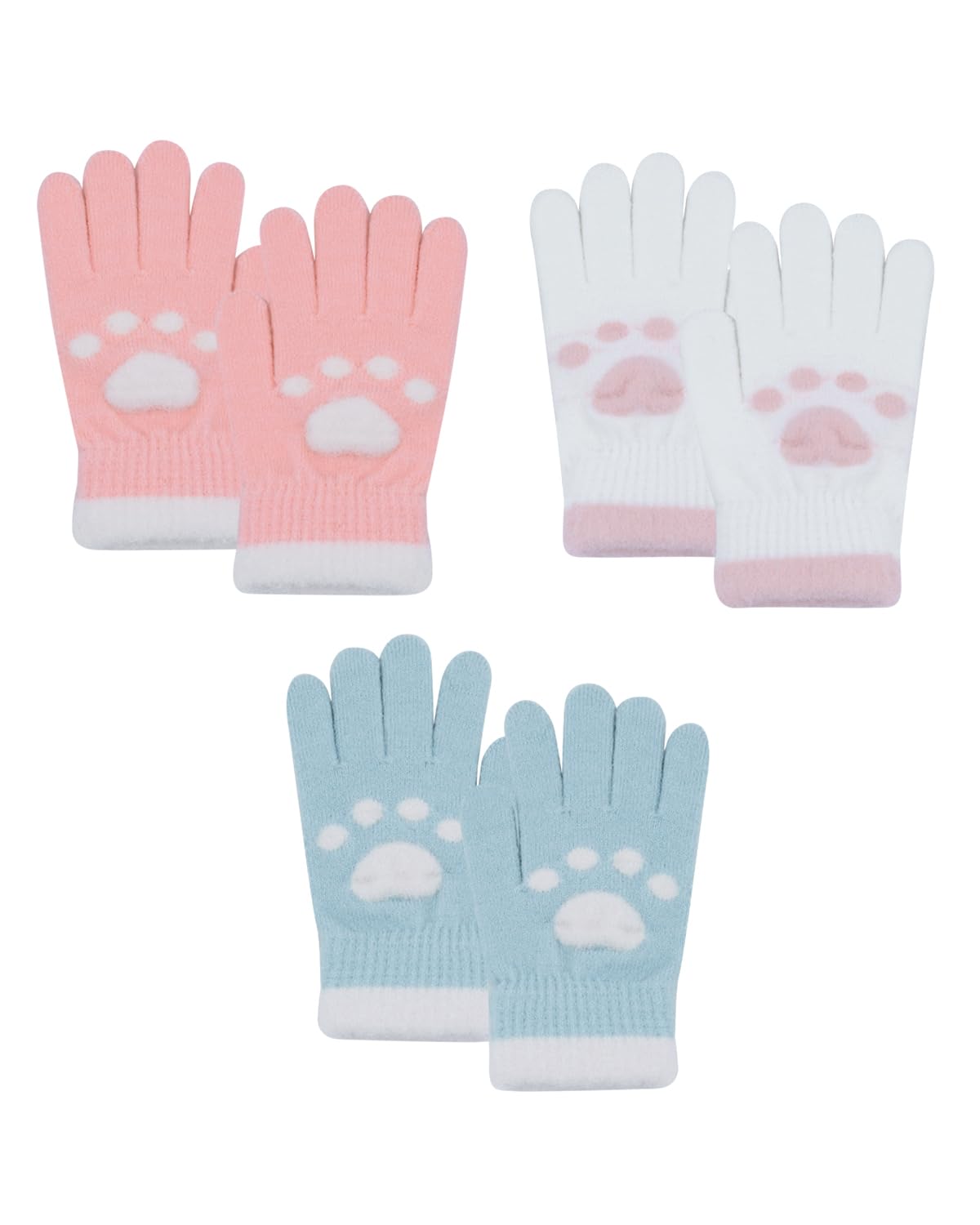 RARITYUS 2 or 3 Pairs Kids Cute Cat Warm Gloves Winter Knitted Mittens for Boys Girls Toddler 0-15 Years old