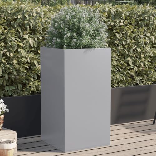 Homgoday Pflanzgefäß mit Gitter für den Garten, silbernes Pflanzgefäß 42 x 38 x 75 cm aus verzinktem Stahl, Pflanzgefäß für den Garten, Pflanzgefäß für den Außenbereich, Blumenkasten für Balkon