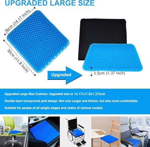Image of BIGXEN Gel Seat Cushion, Double Layer Gel Cushion with Non-Slip Cover, Cool Egg Chair Sea for Pressure Relief, Breathable Honeycomb for Office Chair Wheelchair Car Seat-1PCS (Square)