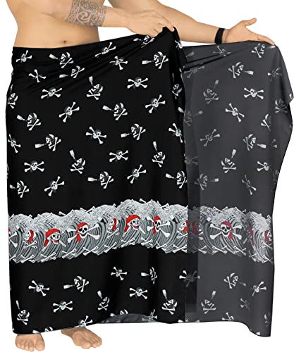 LA LEELA Men's Halloween Pirate Sarong Wrap Pareo Caribbean Pirate Swim Trunks Swimwear Full Beach Wraps for Men3