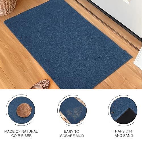 Image of Encasa XO Coir Door Mat for Home Entrance, Anti Slip PVC Back Blue