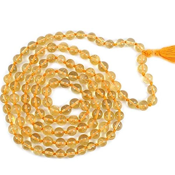 Jaipur Gems Mart Natural AAA Citrino 108 Mala Collana | Citrino Mala | 108 Collana con perline di preghiera | Braccialetto Mala annodato a mano | Japa Mala | Perline rotonde 8 mm | Nappa meditazione