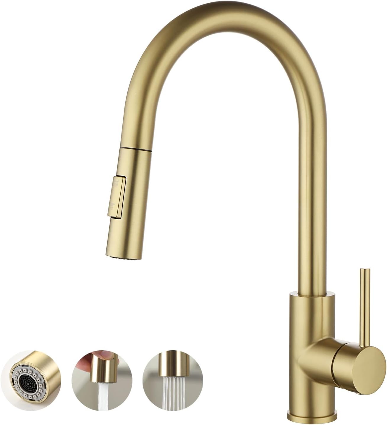 Brushed Gold Single Hole Kitchen Sink Faucet,High Arc Stainless Steel Pull Down Kitchen Faucet, Fit for Single Hole Bar Sink,Farmhouse or Kitchen Sink use HV501G