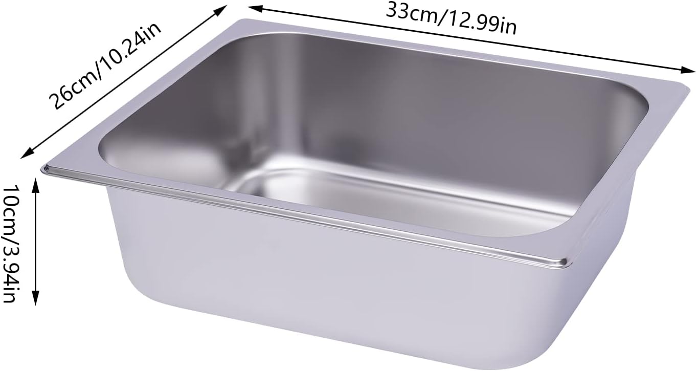 6-Pack Steam Table Pans, 2.5L Capacity Each, 3.94-Inch Depth, Food-Grade & Dishwasher Safe, for Hot/Cold Food Storage, Catering, and Baking, Silver