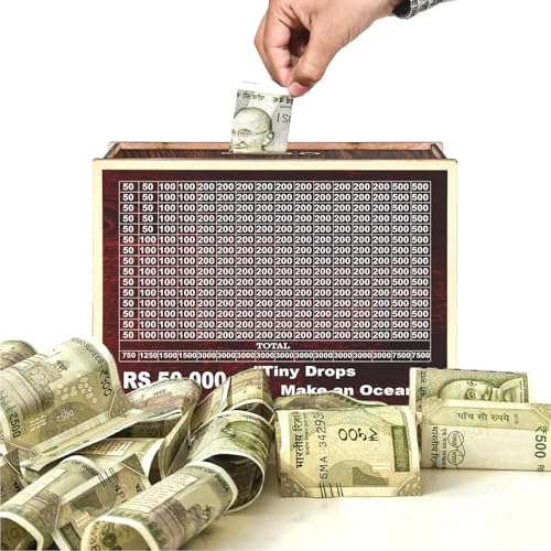 Image of Dialust Wooden Money /Piggy Bank, Money Saving Box for Adult 1 Lakh for Kids /Children, Savings Challenge Box, Cashbox,Cash Vault Wooden Savings Box, Coin Piggy Bank,Money Save Box Smash, Money Saver