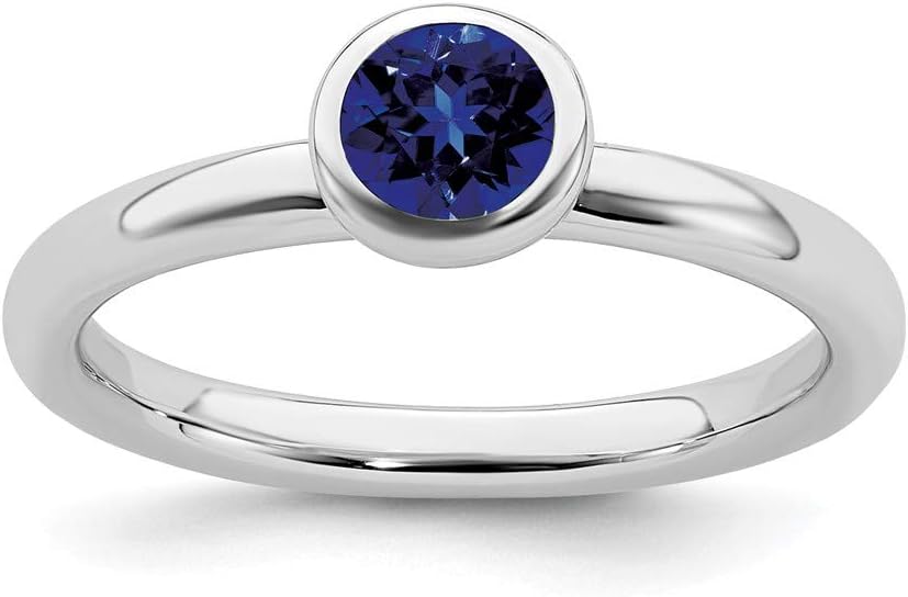 925 Sterling Silver Low 5mm Round Created Sapphire Band Ring Size 7.00 Stone Stackable Gemstone Birthstone September Fine Jewelry For Women Gifts For Her