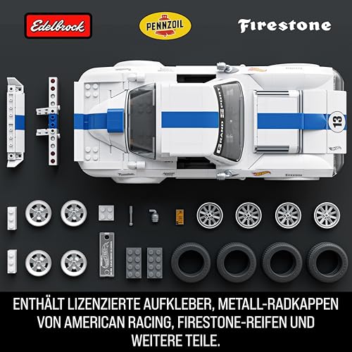 ​Mattel Brick Shop Hot Wheels Elite Serie Bauset, Corvette Grand Sport mit 918 Teilen, realistischen Details und individuellen Aufklebern, für Sammler und Kinder ab 10 Jahren, JGR31
