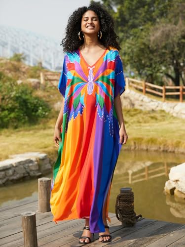 Image of IMAGEKOPE Kaftan Dresses for Women Plus Size Bathing Suit Cover up Vneck Batwing Dress Loose fit Moroccan Caftan mumu Dresses