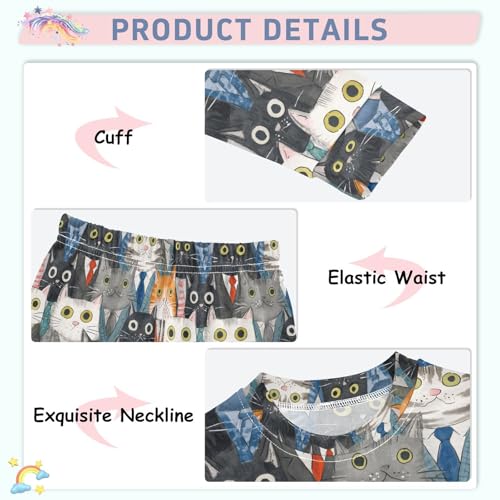 ALAZA Cat Animal Puppy Watercolor Pajamas Long Sleeve Sleepwear 2-Piece Pajama Set4