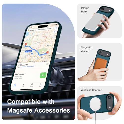 Image of YENAPOON for iPhone Air Case, Matte Magnetic Phone Cover [with 1 Screen Protector] [Support for MagSafe] [Shockproof Military Grade Protection] Translucent Frosted Back, Blue