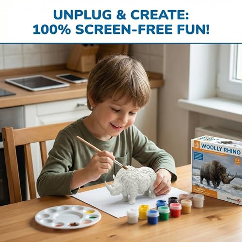 Image of Unscroo DIY 3D Model Painting Kits - Dinosaurs, Ice Age Animals & Unicorns - 3D Printed Art & Craft Hobby Gift for Kids, Teens & Adults - Return Gift Sets (Wolly Rhino Single)