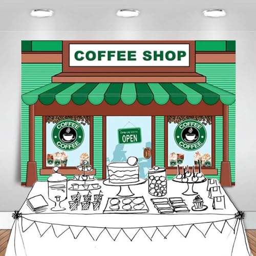 Fondo fotográfico Verde 8x6ft para tienda de café miniatura 3