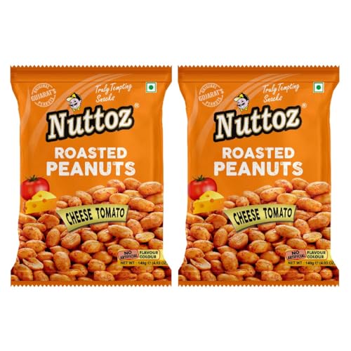 Image of Nuttoz Roasted Peanut Cheese Tomato - Pack of 2 (140gm each) | Jumbo Roasted Moongfali | Non Fried Ready to Eat Healthy Snack | Crunchy Snack and Namkeen