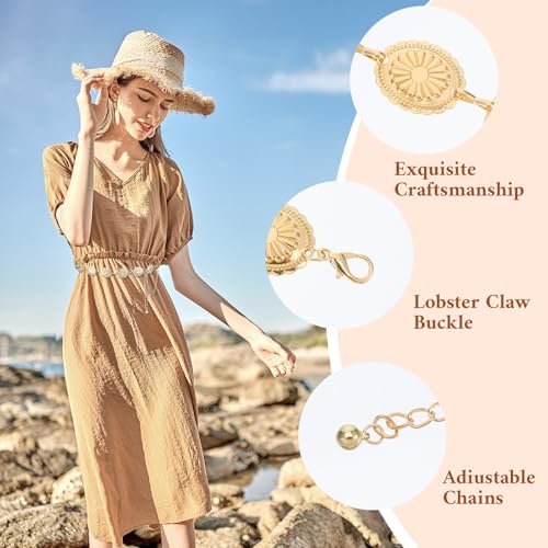 Gold Western Belt,Gold Chain Belt Adjustable Hollow Out Daisy Cowgirl Belts for Western Country Concert Outfit Dress2