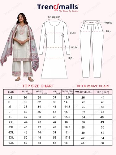 Image of TRENDMALLS Women's Cotton Embroidery Sequence Work Kurta Palazzo with Dupatta Salwar Suit Set For Women