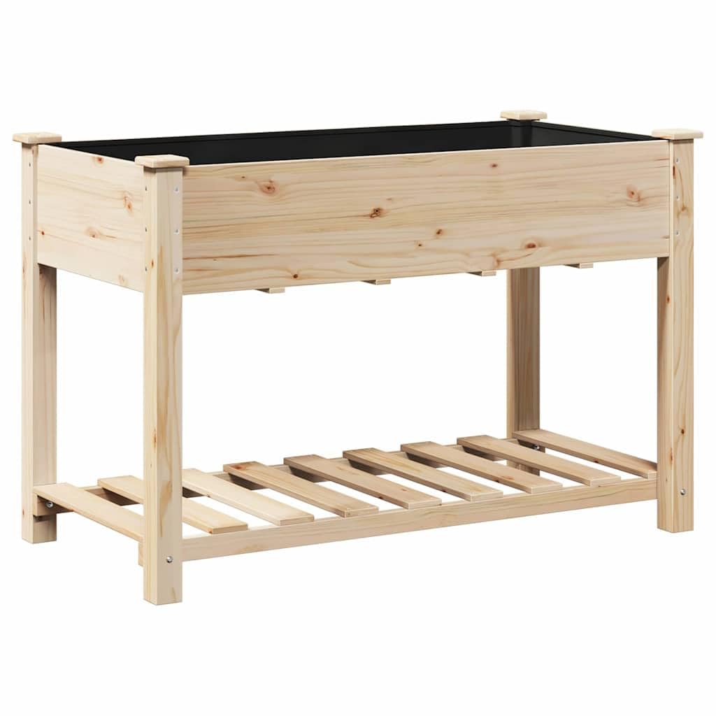 Jardinera de madera con práctica superficie de almacenamiento, jardinera para jardín y terraza, jardinera estable de madera maciza, para exteriores, color beige, 115 x 59 x 76,5 cm