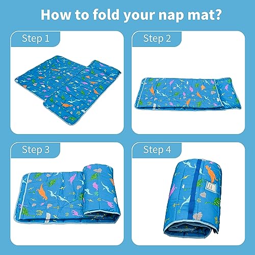 SUPERYO Toddler Nap Mat with Pillow and Blanket, Nap Mat for Kindergarten Boys Girls - 46\" x 21\", Kids Sleeping Mat for Preschool,Daycare,Travel Slumber Bag,Lightweight,Soft and Cozy