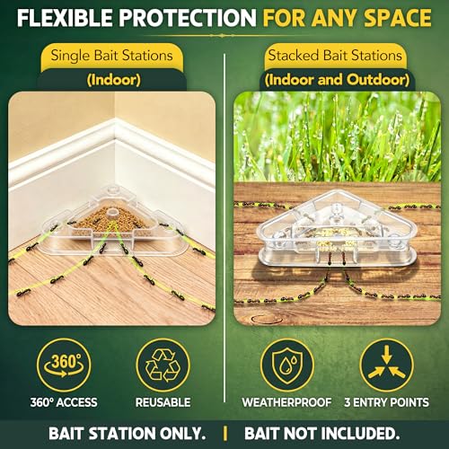 Image of Qualirey Ant Bait Stations Reusable (Bait NOT Included), Multi Surface Ant Killer Trap for Home Control for Indoor and Outdoor Roach Station for Common Household(Triangular,Clear,8 Set)