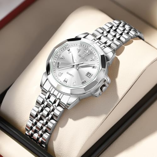 Image of OLEVS Womens Watch Fashion Diamond Analog Gifts Watches for Ladies Quartz Stainless Steel Casual Roman Waterproof Luminous Calendar Wristwatch