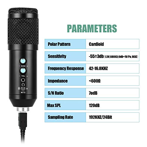 USB Microfoon Kit Condensator PC Cardioid Mic 192KHZ/24Bit,Sucastle Professionele Studio Podcast Microfoon Plug en Play met Verstelbare Microfoon Stand Suspension Schaar Boom Arm Shock - Image 6