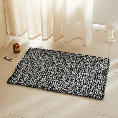 TYUU Black and White Bathroom Rugs, Waffle Bath Mat Non