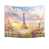 HVEST Eiffel Tower Tapestry Spring Scenery of Romantic City Wall Hanging Paris Tapestries for Bedroo