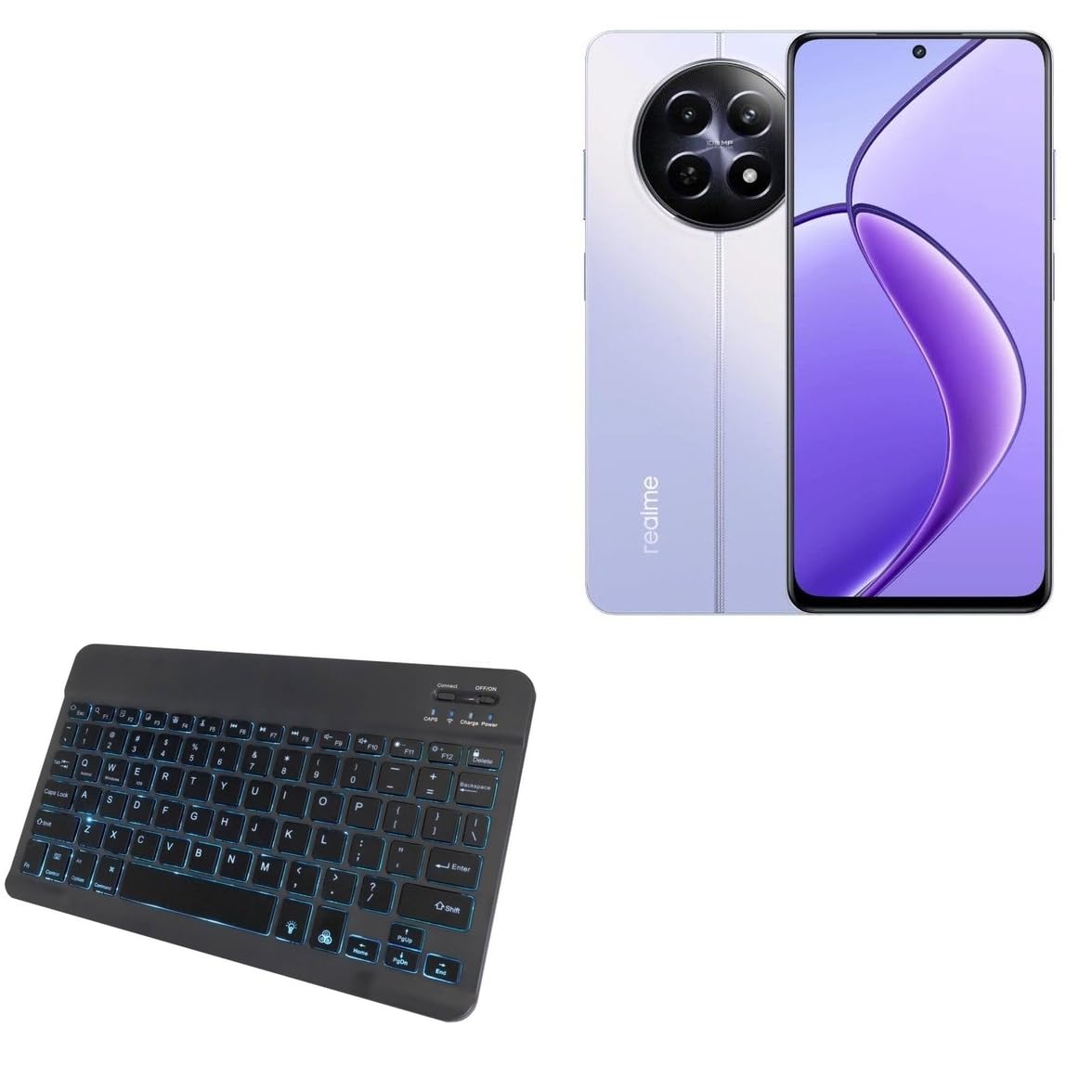 BoxWave Keyboard Compatible with Realme 12+ 5G - SlimKeys Bluetooth Keyboard - with Backlight, Portable Slim LED 7 Colors - Jet Black