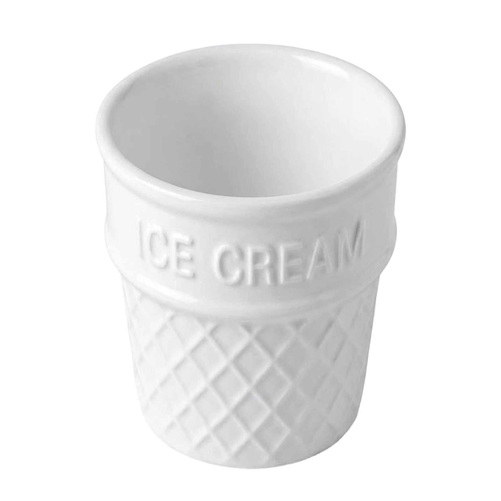 Elnwnnkc White Ceramic Ice Cream Bowl Fun Cone Shape Sundae Dessert Container Perfect For Candy Fruit And Yogurts Multipurpose Cookware