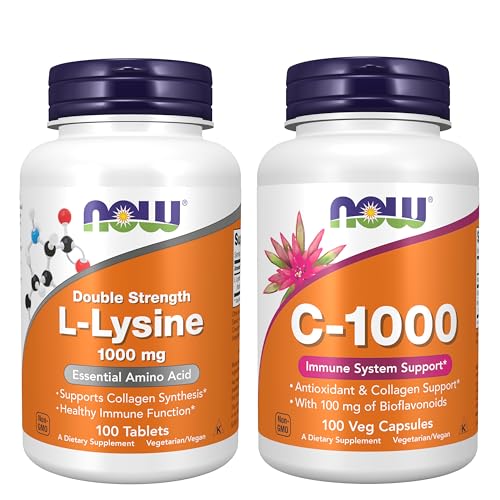 Image of Now Foods Structural & Immune Support Bundle*- L-Lysine + VIT C Supplements | L Lysine Tablets 1000mg, 100ct + Vitamin C 1000mg Capsules 100ct - Supports Immune System Health and Collagen Synthesis*