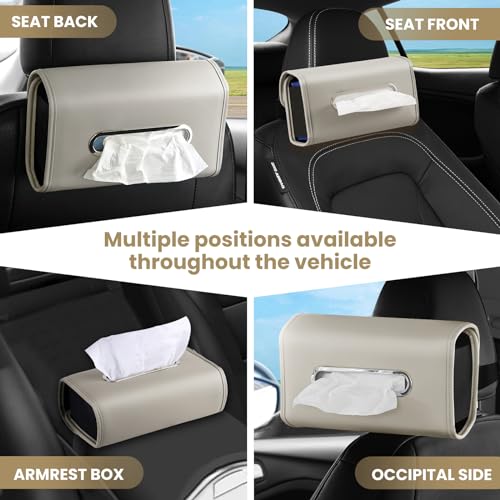 Image of WHHMK Large Car Tissue Holder Refill Easily Clamshell Opening, Grey 2PC | Tissue Box Cover Keep Car Tidy, Premium PU Leather Backseat Napkin Rectangle Organizer in Auto, Fits 100-150 Count Tissues