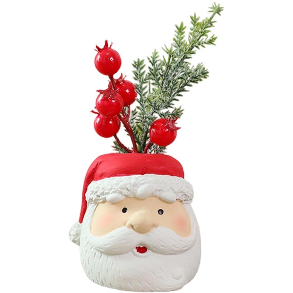 Vbsqic Christmas Santa Claus Flower Pot Figurine, Fake Flower Planter Santa Ornament Xmas Decoration for Table Home Christmas Decoration