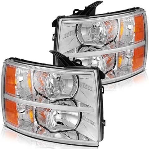 LSAILON Headlight Assembly Fit For Chevy Silverado 1500 2007-2013 For Chevy Silverado 2500 2007-2009 For Chevy Silverado 2500 HD Chrome Housing Amber Reflector Clear Len Driver and Passenger Side Cover
