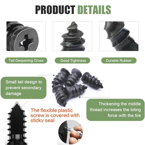 Image of Tire Repair Rubber Nails Kit with 2 Sizes,2026 New Vacuum Screw Type Tire Plug Fast Tool with Screwdriver,Self-Service Screw in Tire Plugs Repair Tools for Car,Motorcycle,Truck,Bikes(20Pcs)