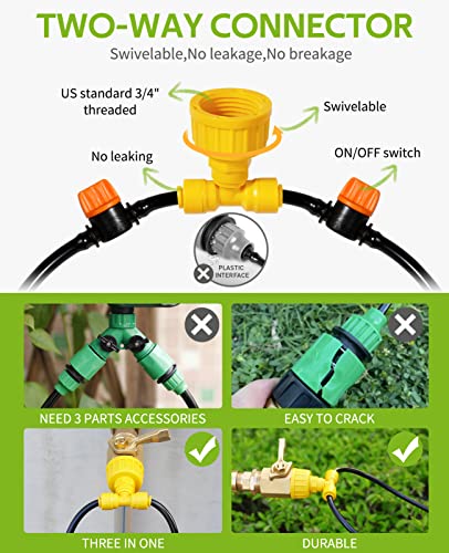 Hiraliy 91.8Ft/28M Drip Irrigation Kits For Plant Patio Watering System For Flower Beds Garden Irrigation System For Outdoor Fruit Orchards And Shrubs, 1/4" Drip Tubing And Two-Ways Adapter (91.8Ft) #TOP2