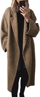 Chouyatou Women's Double Breasted Wool Blend Trench Coat - Long Notch Lapel Winter Overcoat for Cold Weather