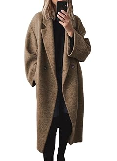 chouyatou Womens Winter Double Breasted Wool Coat Long Sleeve Notch Lapel Long Trench Coat