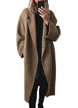 chouyatou Womens Winter Double Breasted Wool Coat Long Sleeve Notch Lapel Long Trench Coat