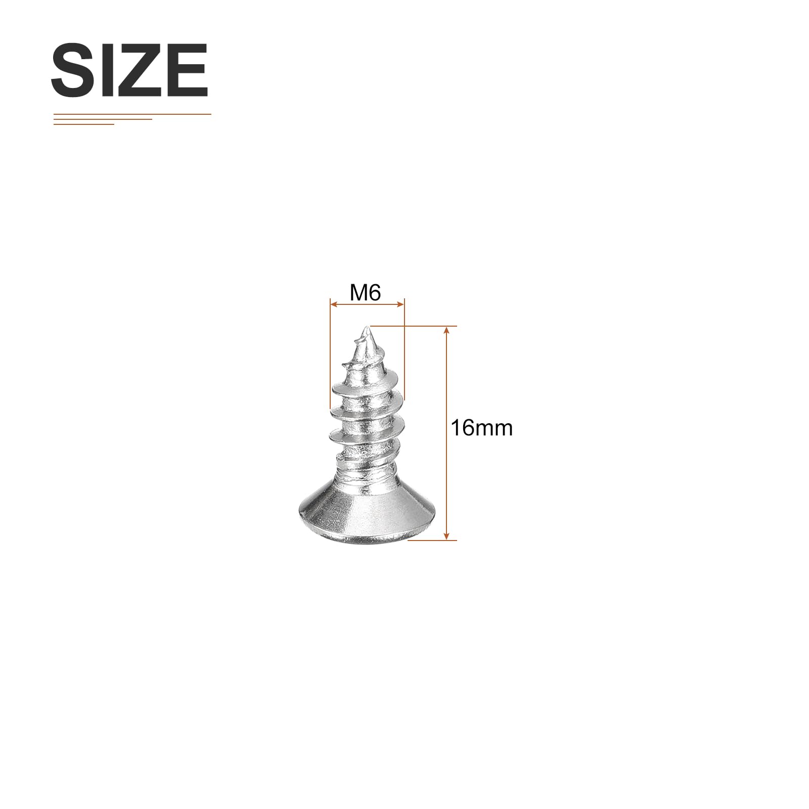 DTGN 50Pcs M6x16mm Flat Head Wood Screws, 304 Stainless Steel Phillips Self Tapping Screws - Good for Woodworking Furniture - Silver - Image 2