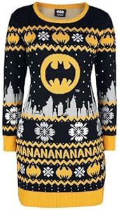 Batman Na Na Na Femme Robe mi-Longue Noir/Gris/Jaune S 100% Polyacrylique